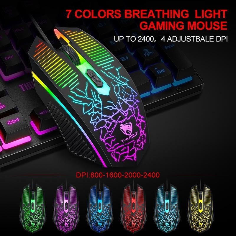 T-Wolf TF400 4-pcs Rainbow Keyboard/Mouse/Headphone/Mouse Pad Kit Set Payday Deals