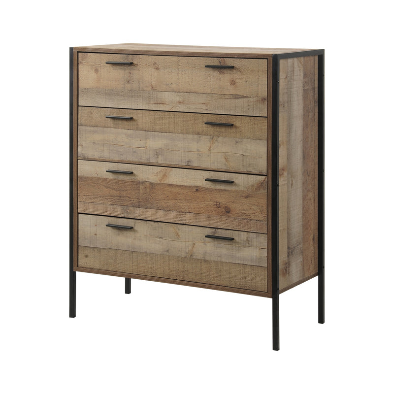 Tallboy 4 Storage Drawers Natural Wood Like Particle board Construction in Oak Colour Payday Deals