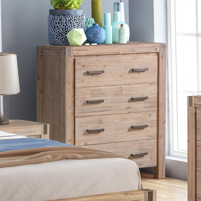 Tallboy with 4 Storage Drawers Assembled in Oak Colour Solid Wooden Payday Deals