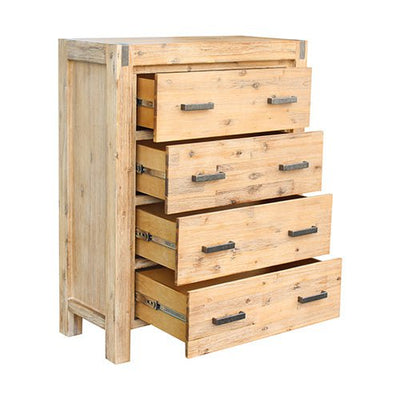 Tallboy with 4 Storage Drawers Solid Wooden Assembled in Oak Colour Payday Deals