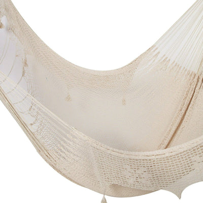 Mayan Legacy King Size Deluxe Outdoor Cotton Mexican Hammock in Cream Colour