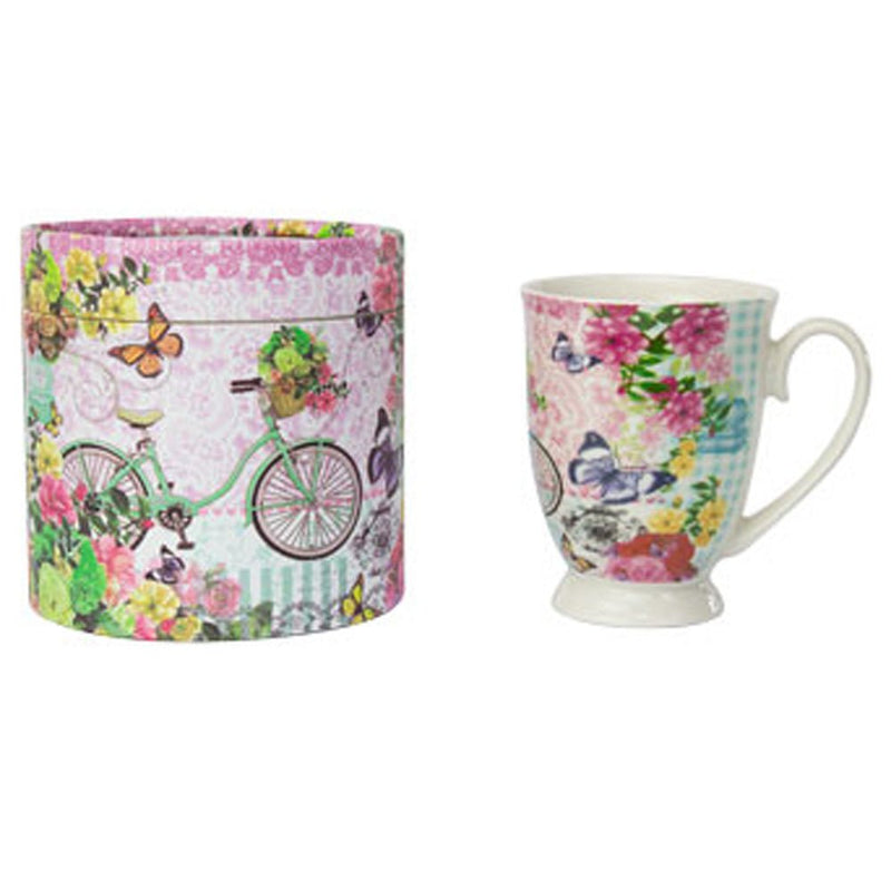 Tea Cup Coffee Mug Blue Bicycle Print Design Bone China Novelty Gift Set - Payday Deals