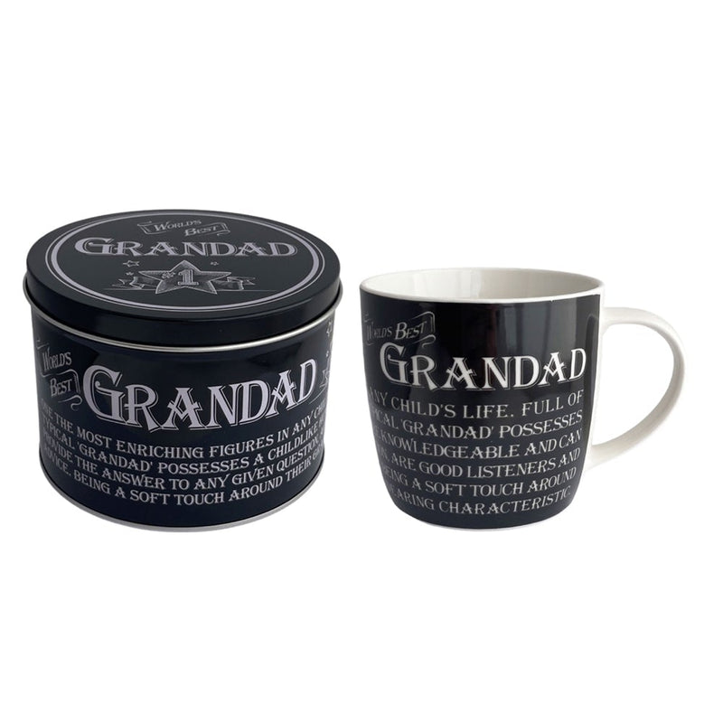 Tea Cup Coffee Mug In A Tin Grandad Text Print Design Novelty Gift Set - Payday Deals