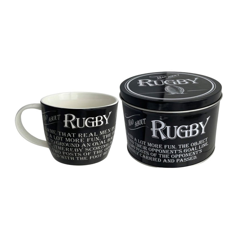 Tea Cup Coffee Mug In A Tin Rugby Text Print Design Novelty Gift Set Payday Deals