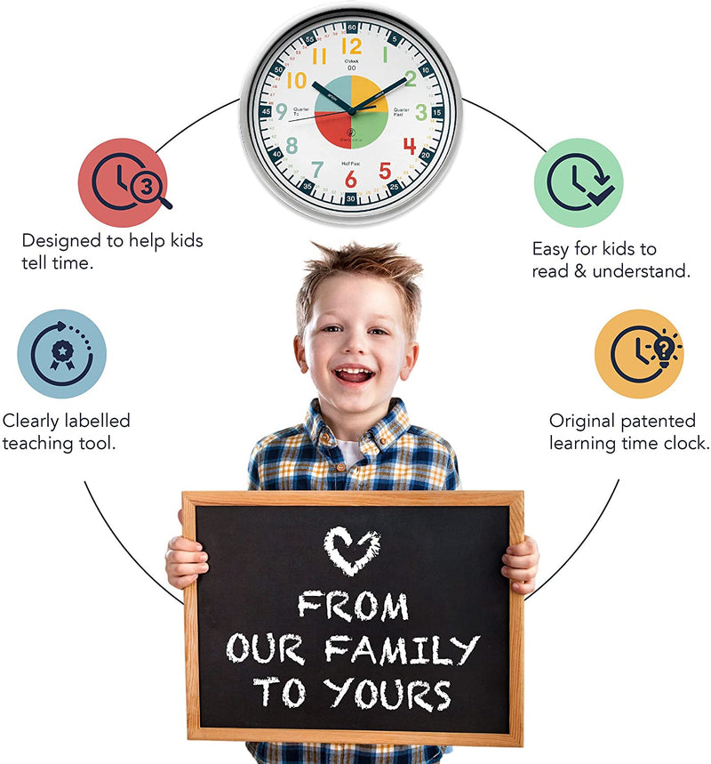 Telling Time Analogue Silent Wall Clock (Standard). Perfect Educational Tool for Homeschool, Classroom, Teachers and Parents Payday Deals