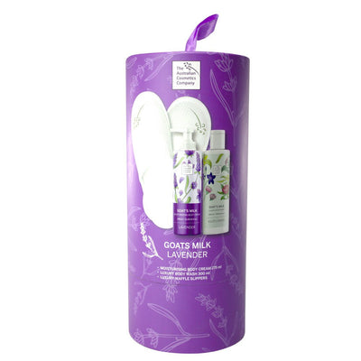 The Australian Cosmetics Company Gift Set Lavender Body Wash, Cream, Slippers