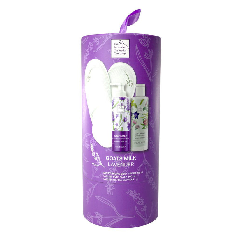 The Australian Cosmetics Company Gift Set Lavender Body Wash, Cream, Slippers Payday Deals