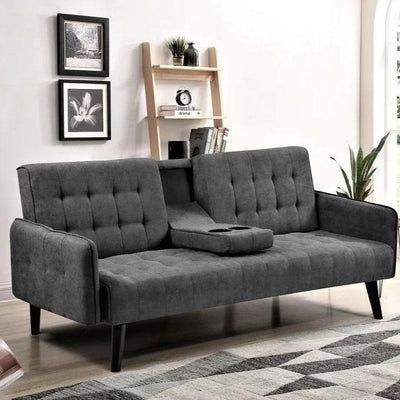 The New Yorker - Small Sofa Bed 3 Seat Lounge Set Sectional With Cup - Grey Payday Deals