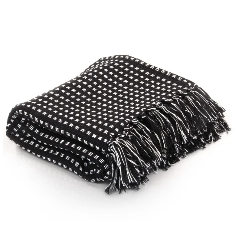 Throw Cotton Squares 160x210 cm Black Payday Deals