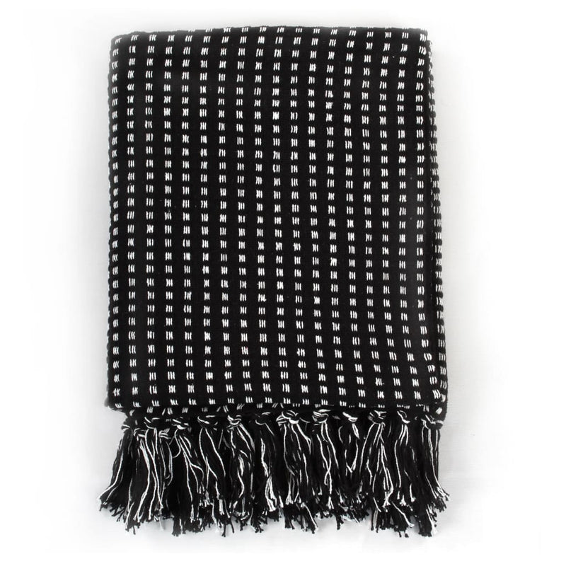 Throw Cotton Squares 160x210 cm Black Payday Deals