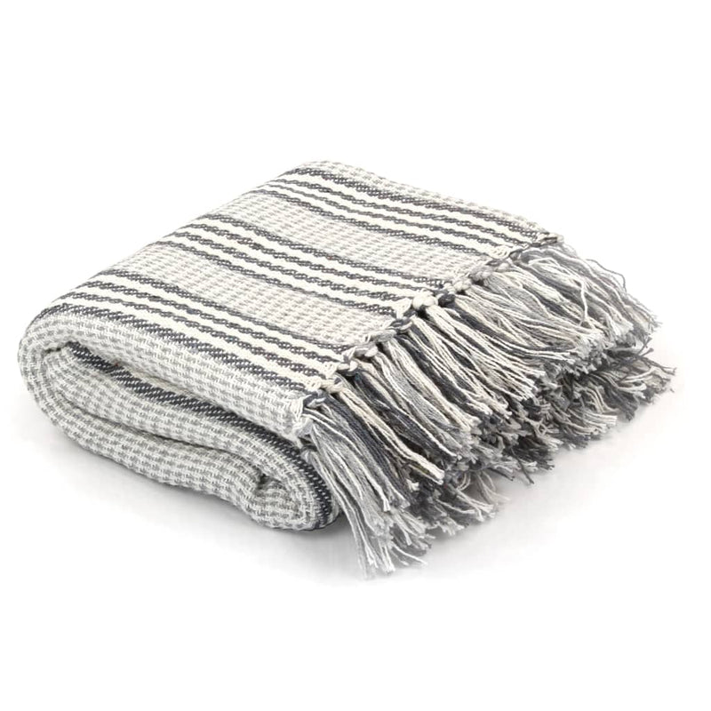 Throw Cotton Stripes 160x210 cm Grey and White Payday Deals