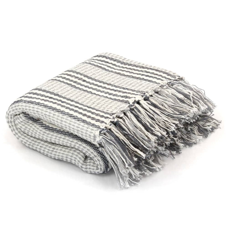 Throw Cotton Stripes 220x250 cm Grey and White Payday Deals
