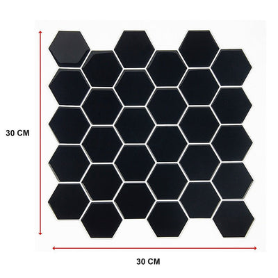 Tiles 3D Peel and Stick Wall Tile Hexagonal Mosaic Black (30cm x 30cm x 10 sheets) Payday Deals