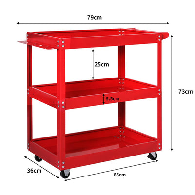 Tool Cart Trolley 3-Tier Toolbox Workshop Garage Storage Organizer Steel 150KG Payday Deals