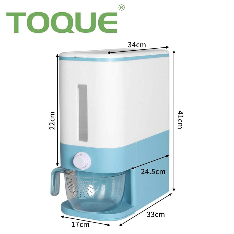 TOQUE Cereal Dispenser Auto Grain Storage Box Food Flour Container 12L Blue Payday Deals