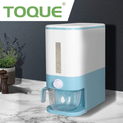 TOQUE Cereal Dispenser Auto Grain Storage Box Food Flour Container 12L Blue Payday Deals