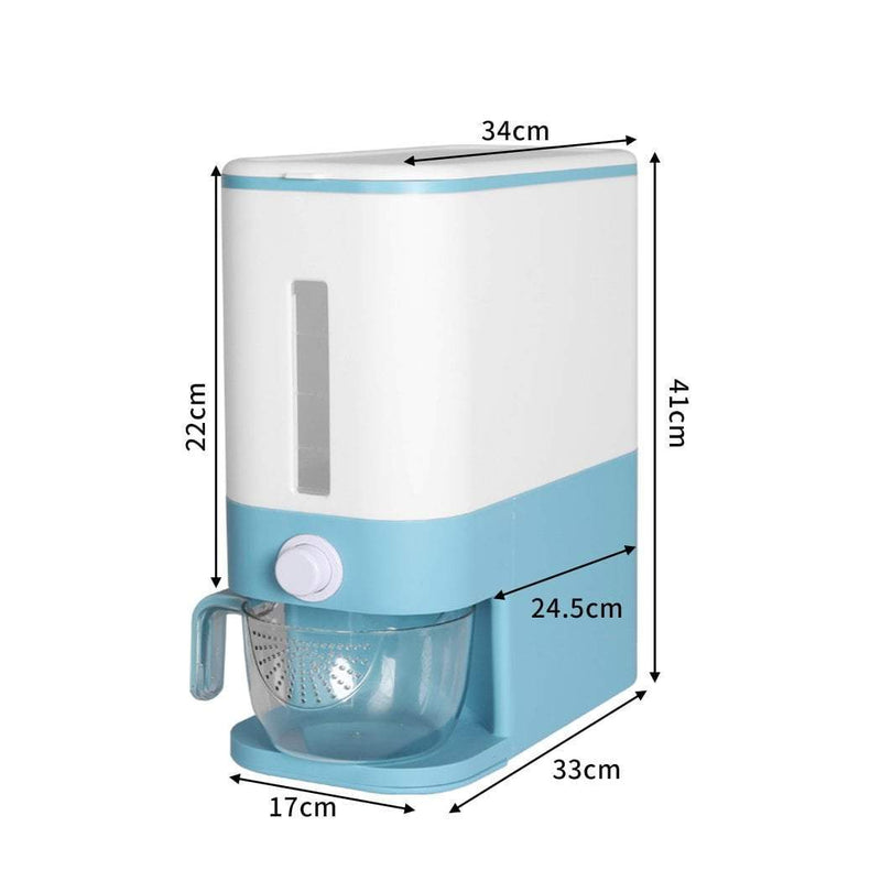 TOQUE Cereal Dispenser Auto Grain Storage Box Food Flour Container 12L Blue Payday Deals