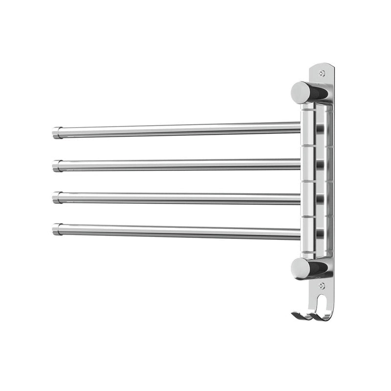 Towel Rail Rack Holder 4 Bars Wall Mounted Stainless Steel Swivel Hook Payday Deals