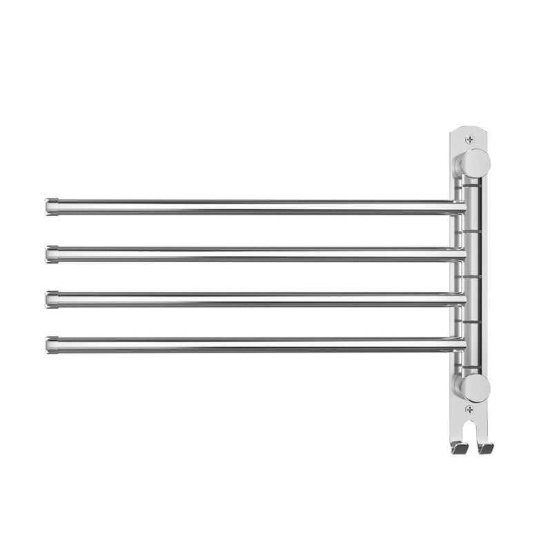 Towel Rail Rack Holder 4 Bars Wall Mounted Stainless Steel Swivel Hook Payday Deals