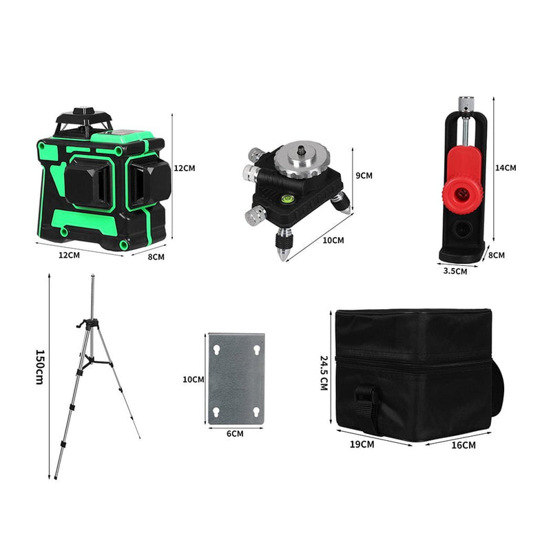 Traderight Laser Level Green Light Self Leveling 3D 12 Line Measure 1.5M Tripod Payday Deals
