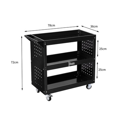 Traderight Tool Trolley Cart Workshop Storage Portable Steel Trolly Black Payday Deals