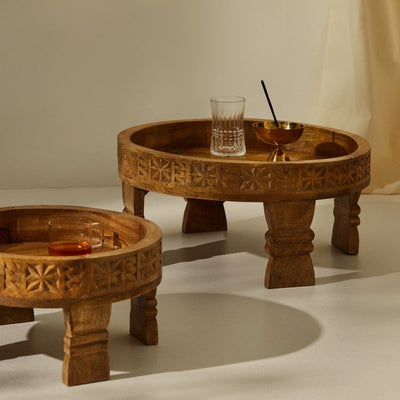 Tree Stripes Tara Hand Carved Chakki Accent Coffee Table (Natural) - Small Payday Deals
