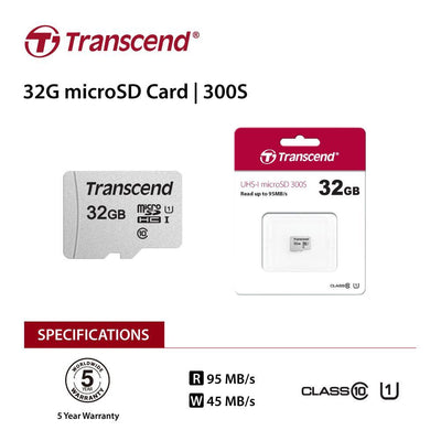 TS32GUSD300S 32GB UHS-I U1 microSD w/o Adapter  (microSDHC I, C10, U1)