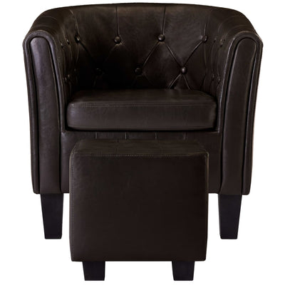 Tub Chair with Footstool Brown Faux Leather Payday Deals