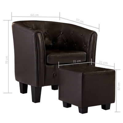 Tub Chair with Footstool Brown Faux Leather Payday Deals