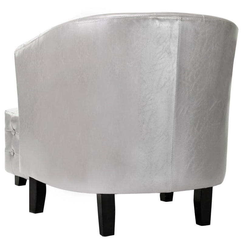 Tub Chair with Footstool Silver Faux Leather Payday Deals