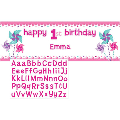 Turning One Girl Giant Personalised Party Banner