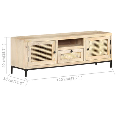 TV Cabinet 120x30x40 cm Solid Mango Wood and Natural Cane Payday Deals