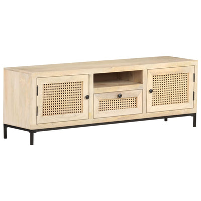 TV Cabinet 120x30x40 cm Solid Mango Wood and Natural Cane Payday Deals