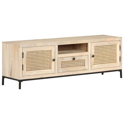 TV Cabinet 120x30x40 cm Solid Mango Wood and Natural Cane Payday Deals