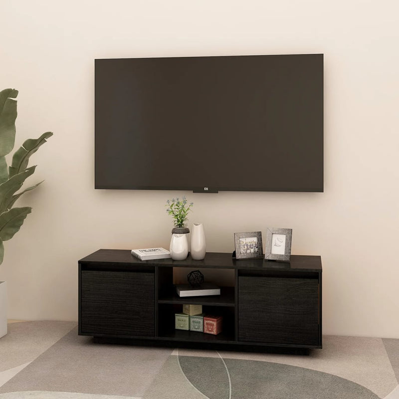 TV Cabinet Black 110x30x40 cm Solid Pinewood Payday Deals