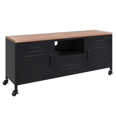 TV Cabinet Black 110x30x43 cm Iron and Solid Wood Fir Payday Deals