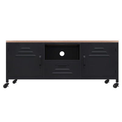 TV Cabinet Black 110x30x43 cm Iron and Solid Wood Fir Payday Deals