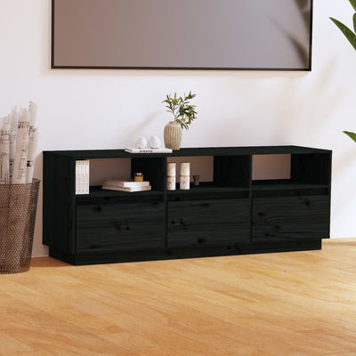TV Cabinet Black 140x37x50 cm Solid Wood Pine