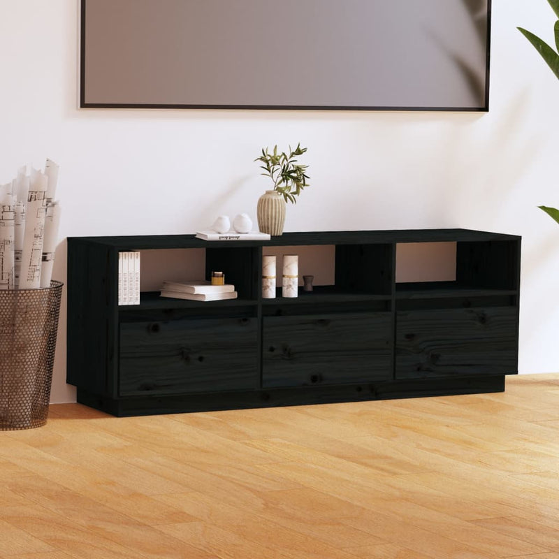 TV Cabinet Black 140x37x50 cm Solid Wood Pine Payday Deals