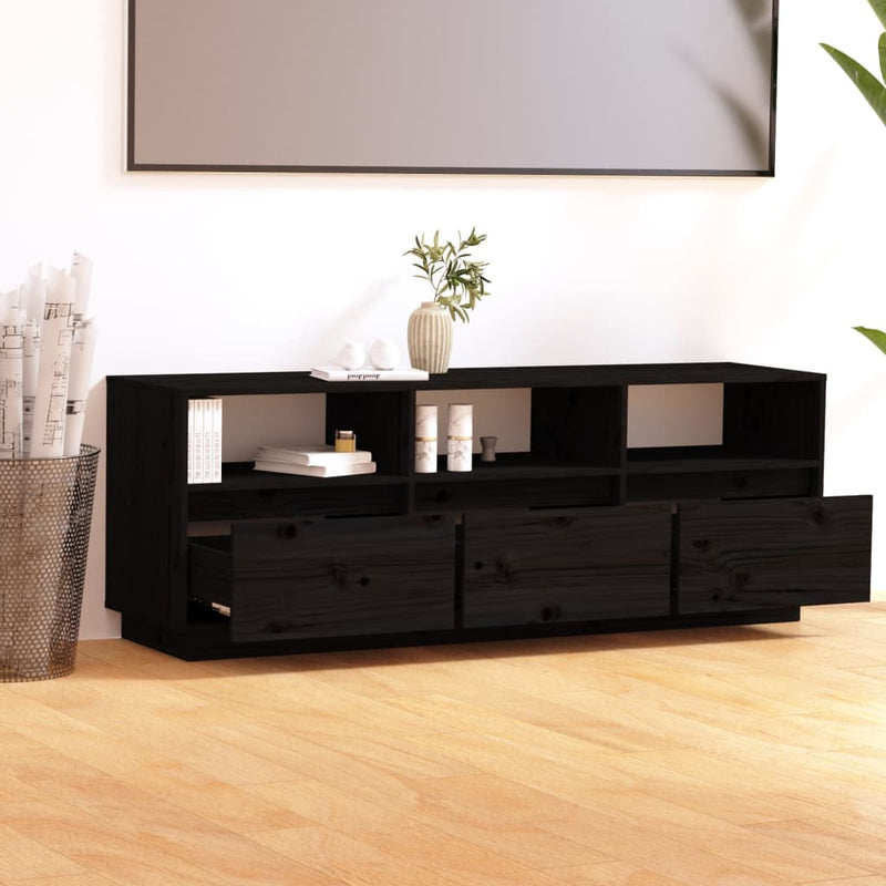 TV Cabinet Black 140x37x50 cm Solid Wood Pine Payday Deals