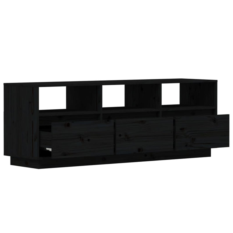 TV Cabinet Black 140x37x50 cm Solid Wood Pine Payday Deals