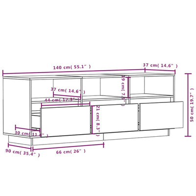 TV Cabinet Black 140x37x50 cm Solid Wood Pine Payday Deals