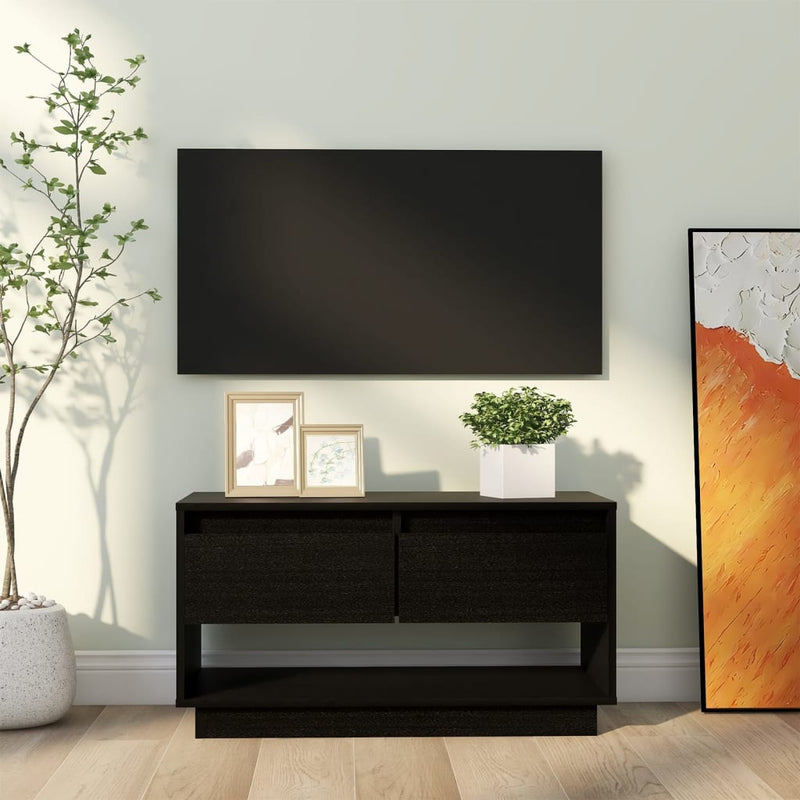 TV Cabinet Black 74x34x40 cm Solid Wood Pine Payday Deals