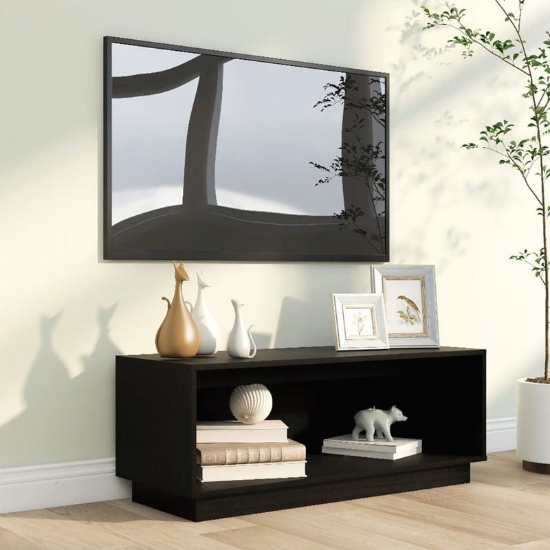 TV Cabinet Black 90x35x35 cm Solid Wood Pine Payday Deals