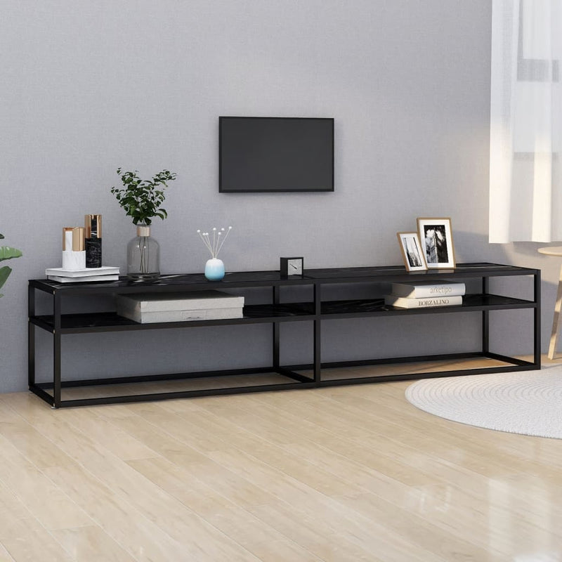 TV Cabinet Black Marble 200x40x40.5 cm Tempered Glass Payday Deals