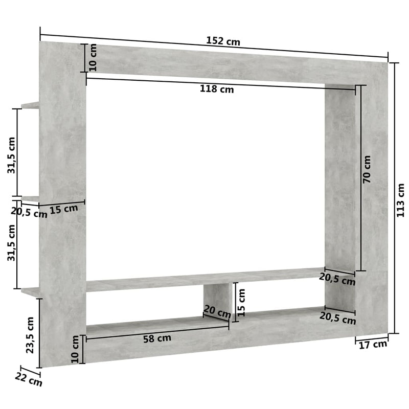 TV Cabinet Concrete Grey 152x22x113 cm Engineered Wood Payday Deals