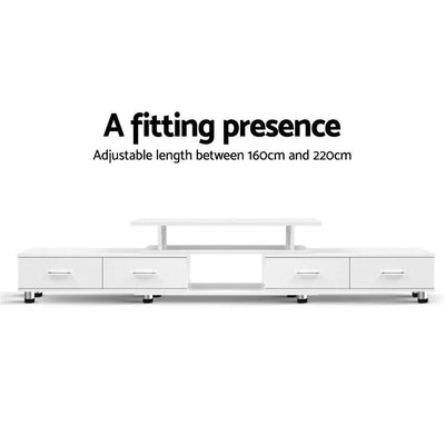 TV Cabinet Entertainment Unit Stand Wooden 160CM To 220CM Storage White