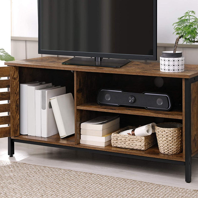 TV Cabinet for up to 127cm TVs with Louvred Door 2 Shelves for Living Room and Bedroom Rustic Brown and Black Payday Deals