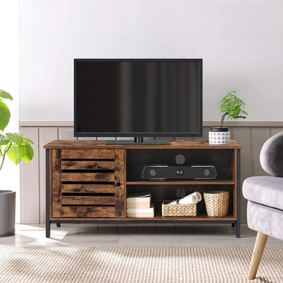 TV Cabinet for up to 127cm TVs with Louvred Door, 2 Shelves for Living Room and Bedroom, Rustic Brown and Black Payday Deals