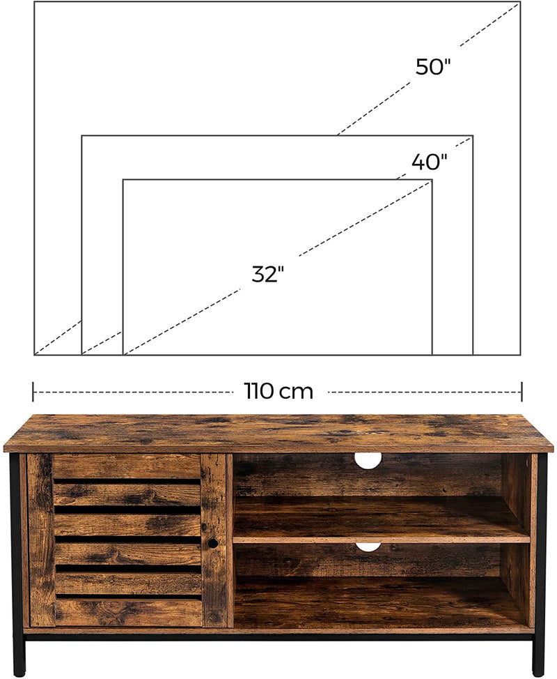 TV Cabinet for up to 127cm TVs with Louvred Door, 2 Shelves for Living Room and Bedroom, Rustic Brown and Black Payday Deals